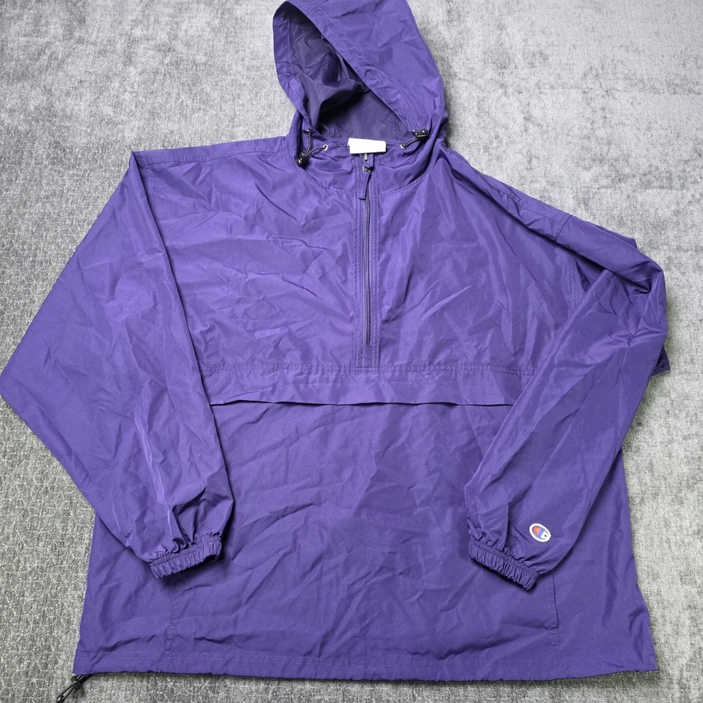Champion Anorak Windbreaker Jacket Mens XL Solid Purple Softshell 1/2 Zip